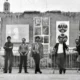 Bauhaus in Morocco (from left to right) Ataallah, Belkahia, Hafid, Hamidi, Chabaa, Melehi, exhibiting in the Jama's El Fna Square of Marrakech, 1969